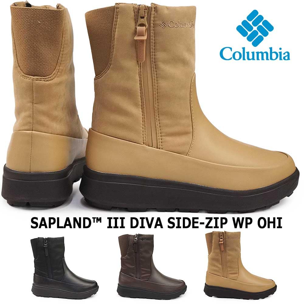 Columbia Sapland Three Diva Snow Side Size Women's Boots, Zip, Waterproof, Omni-Heat Infinity, YL8933-010, Black/010, 24.0cm