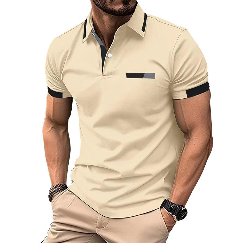 Fashionable Men's Casual Polo Shirt with Faux Chest Pocket, Turn-Down Collar and Button-Front Business T-Shirt Top