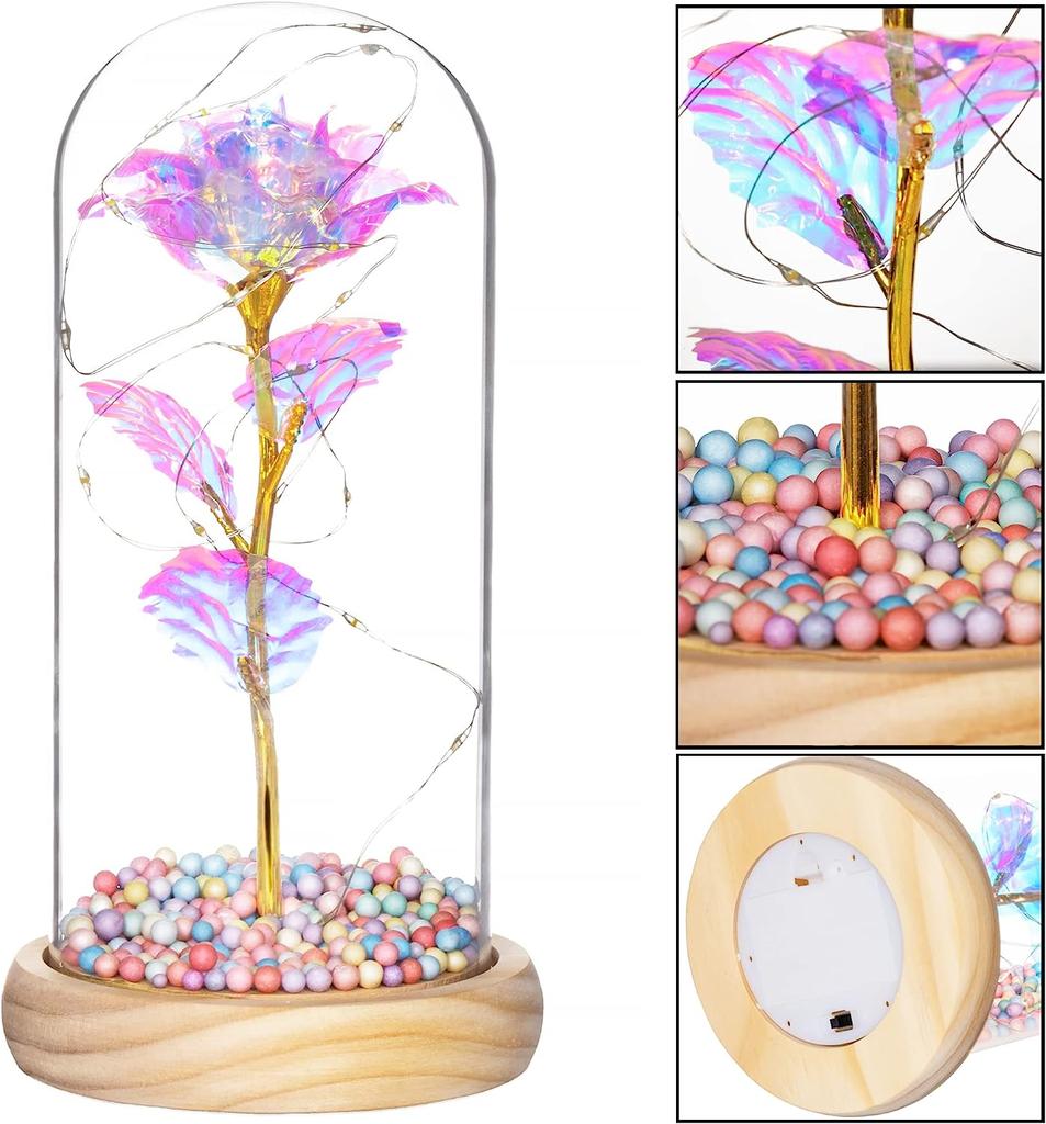 Eternal Rose Glowing In Glass, LED, Colorful, Battery, Gift, 18th Birthday, Wedding