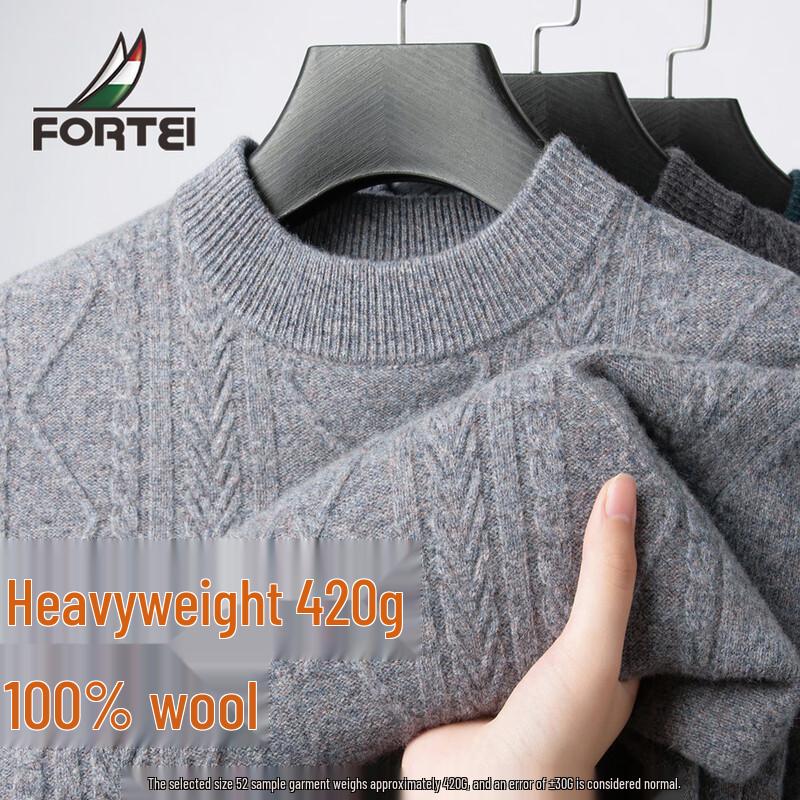 

Men s Futing Heavyweight 420G Winter 100% Wool Round Neck Sweater XL 52