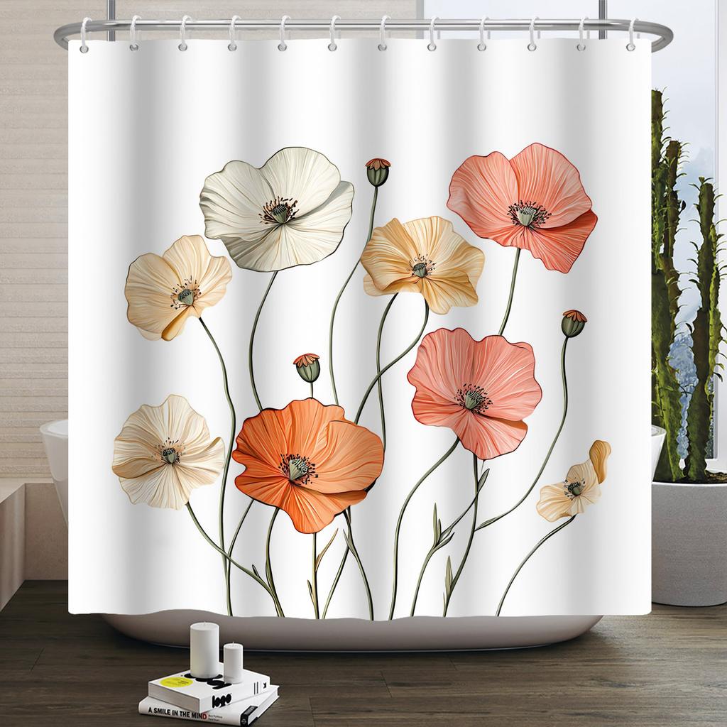 Watercolor Floral Shower Curtain Sage Green White Flower Bath Curtain For Bathroom Modern Minimalist Waterproof With 12 Hooks