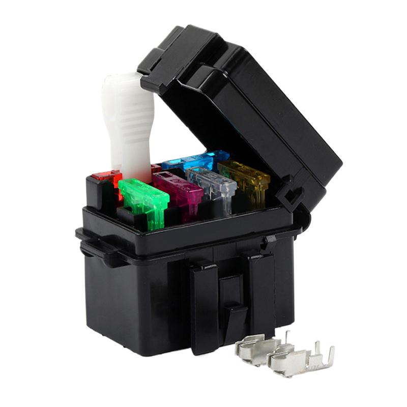 4 Way Car Insurance Medium Relay Fuse Box Assembly Circuit Controller Box With 8Pcs Terminals 6Pcs Fuses Automotive Fuse Box