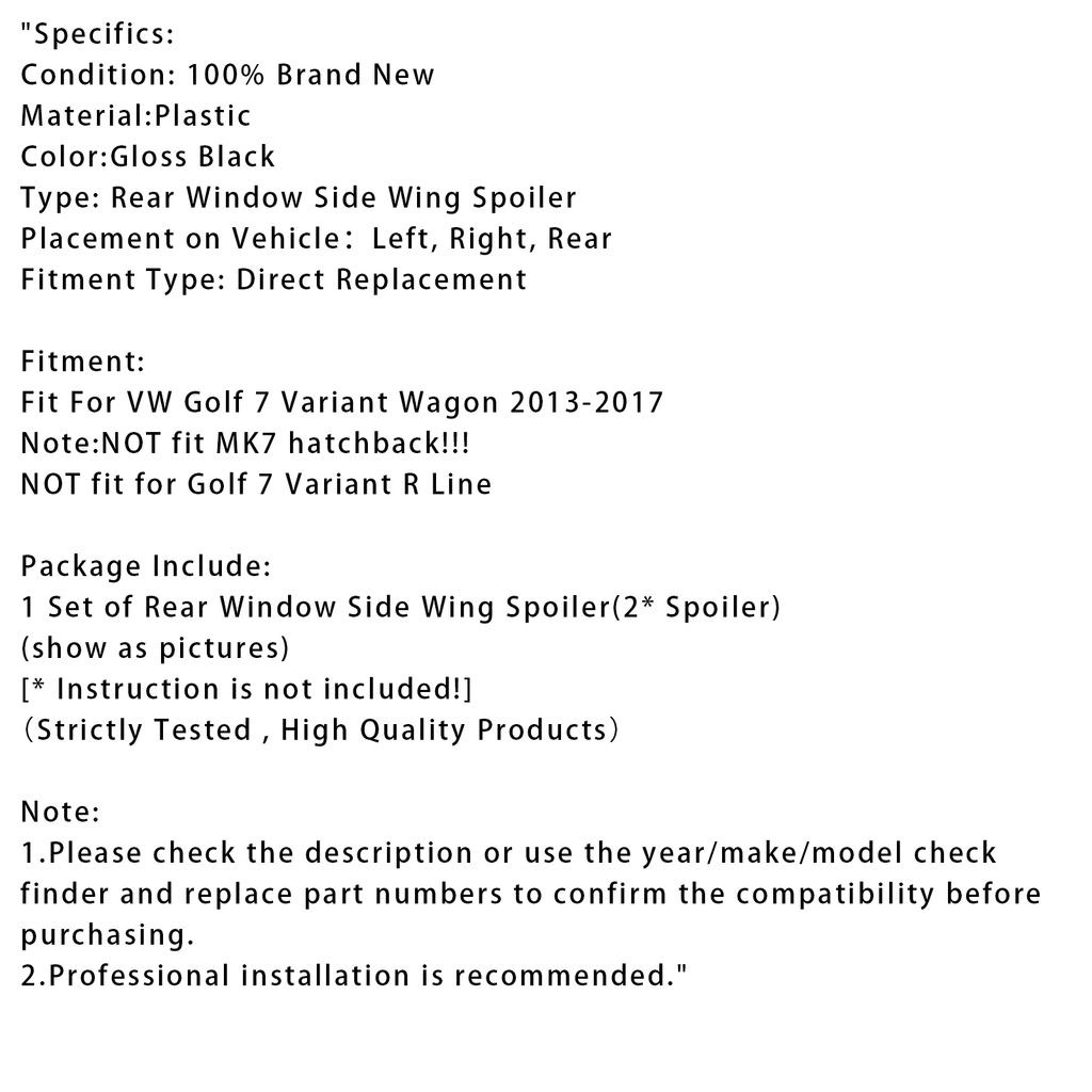 Glanssvart Par Bakruta Sidovinge Spoiler För VW Golf 7 Variant Kombi 13-17