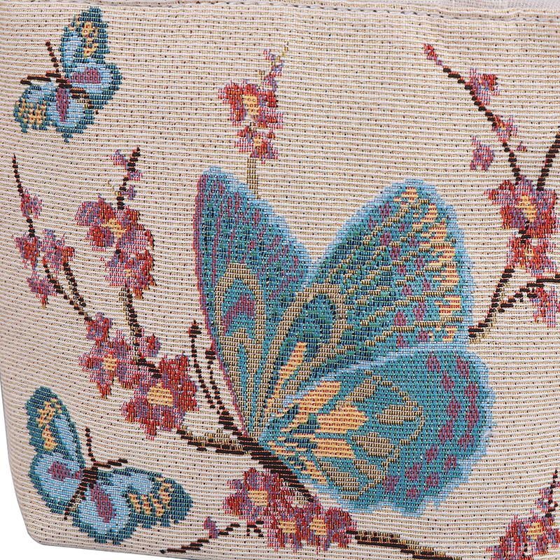 Embroidery Canvas Bag Cute Butterfly Rabbit Peony Tote Bag Small Shoulder Traveling Pouch Handbag Grocery Storage Bag
