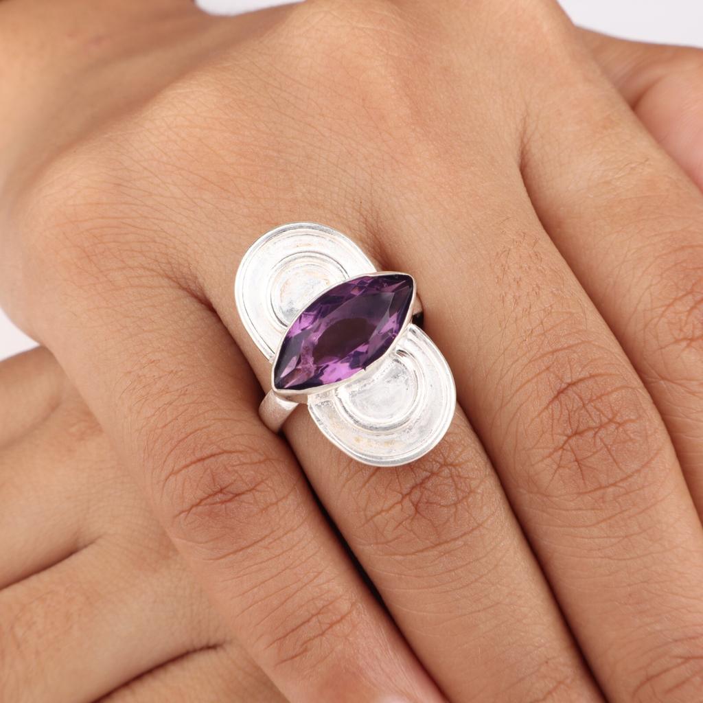 Amethyst Gemstone 925 Sterling Silver Jewelry Handmade February Birthstone Ring RR-34-10