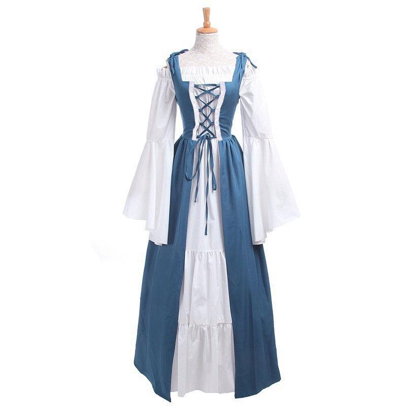 

Women s Vintage Court Two-Piece Halloween Costume for Medieval Stage Performance M светло-синий