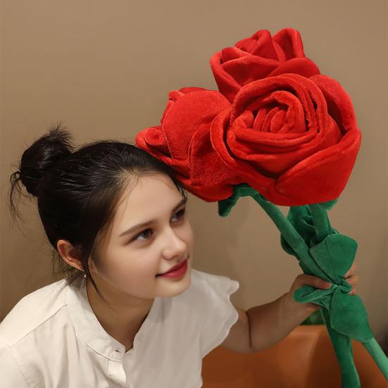 85cm/100cm Imitation Rose Realistic Soft Plush Flower Healing Decompressing Safe Never Withering Bouquet Home Decor