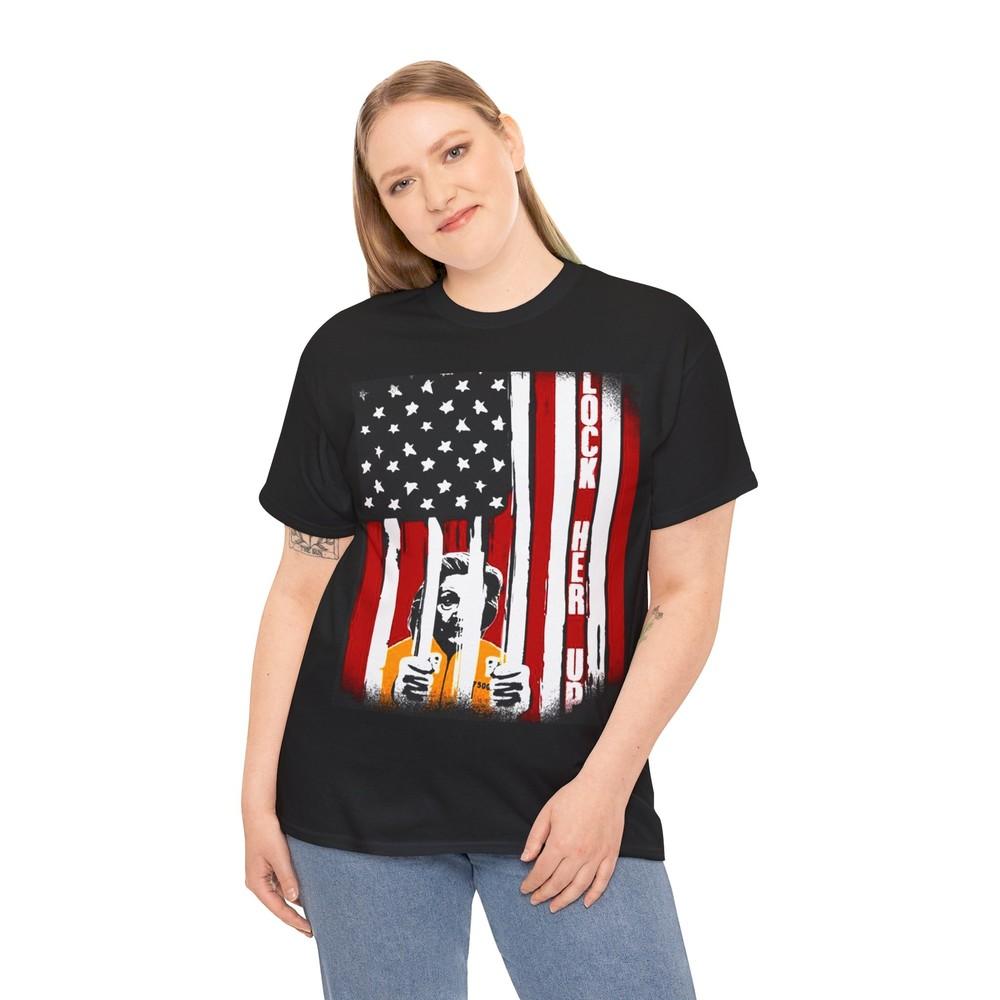 Lock Her Up Flag Hillary Clinton behind Bars Unisex Heavy Cotton Tee Unisex T-Shirt XXXL