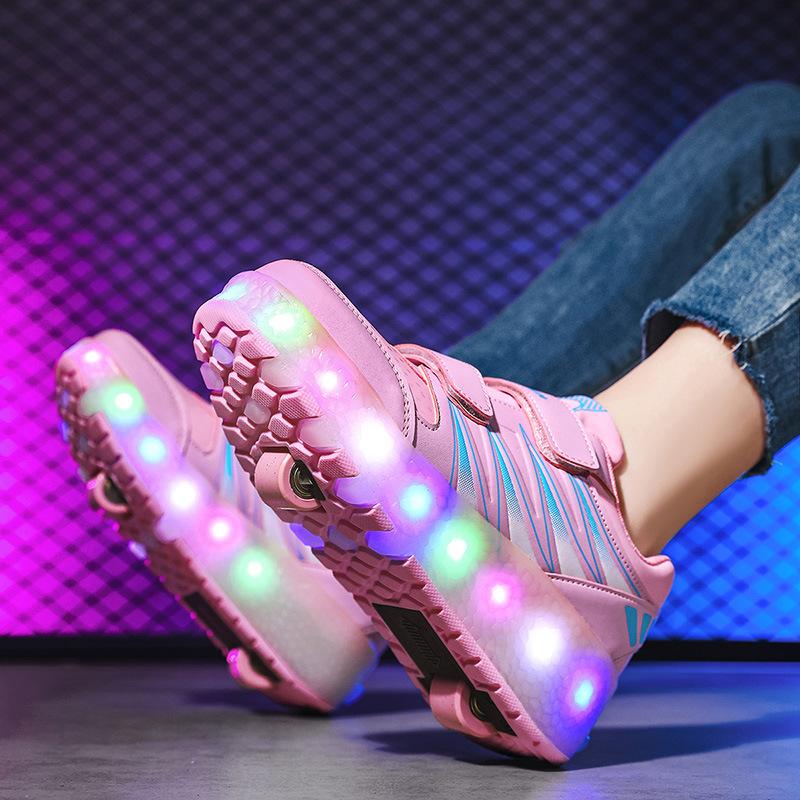 Children's luminous shoes USB runaway shoes with lights Girls' roller skates Outdoor sports Invisible student shoes with wheels