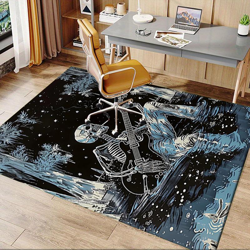 Spooky Skeleton Guitarist Chair Mat: Office Carpet with Gothic Vibes, Perfect for Home Decor and Gift Ideas Fits All Rooms