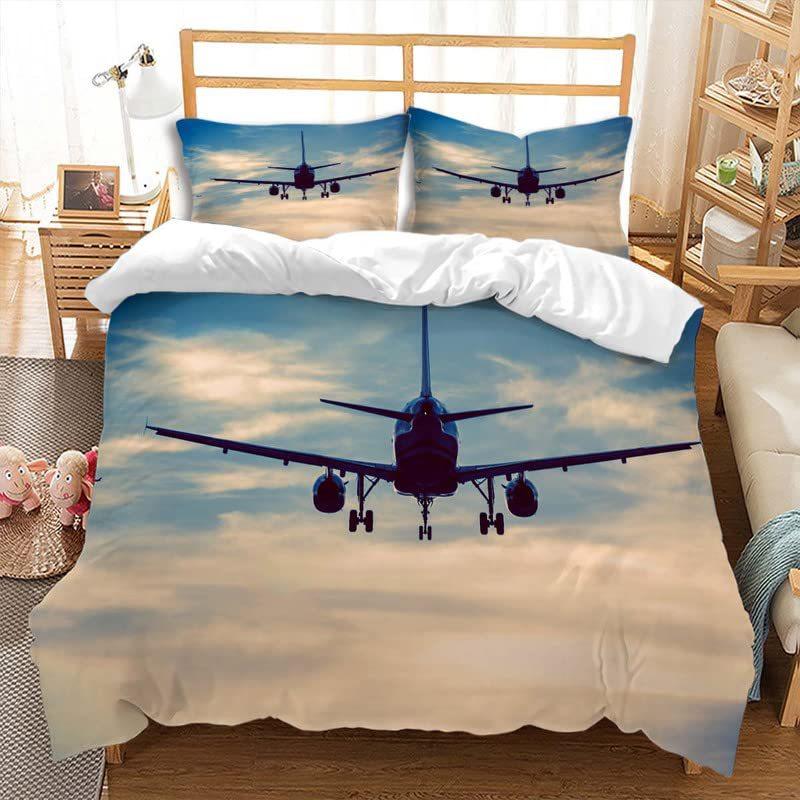 Aircraft Three-Piece Quilt Cover 3D Digital Printing Bedding Set Four Seasons Bed Cover