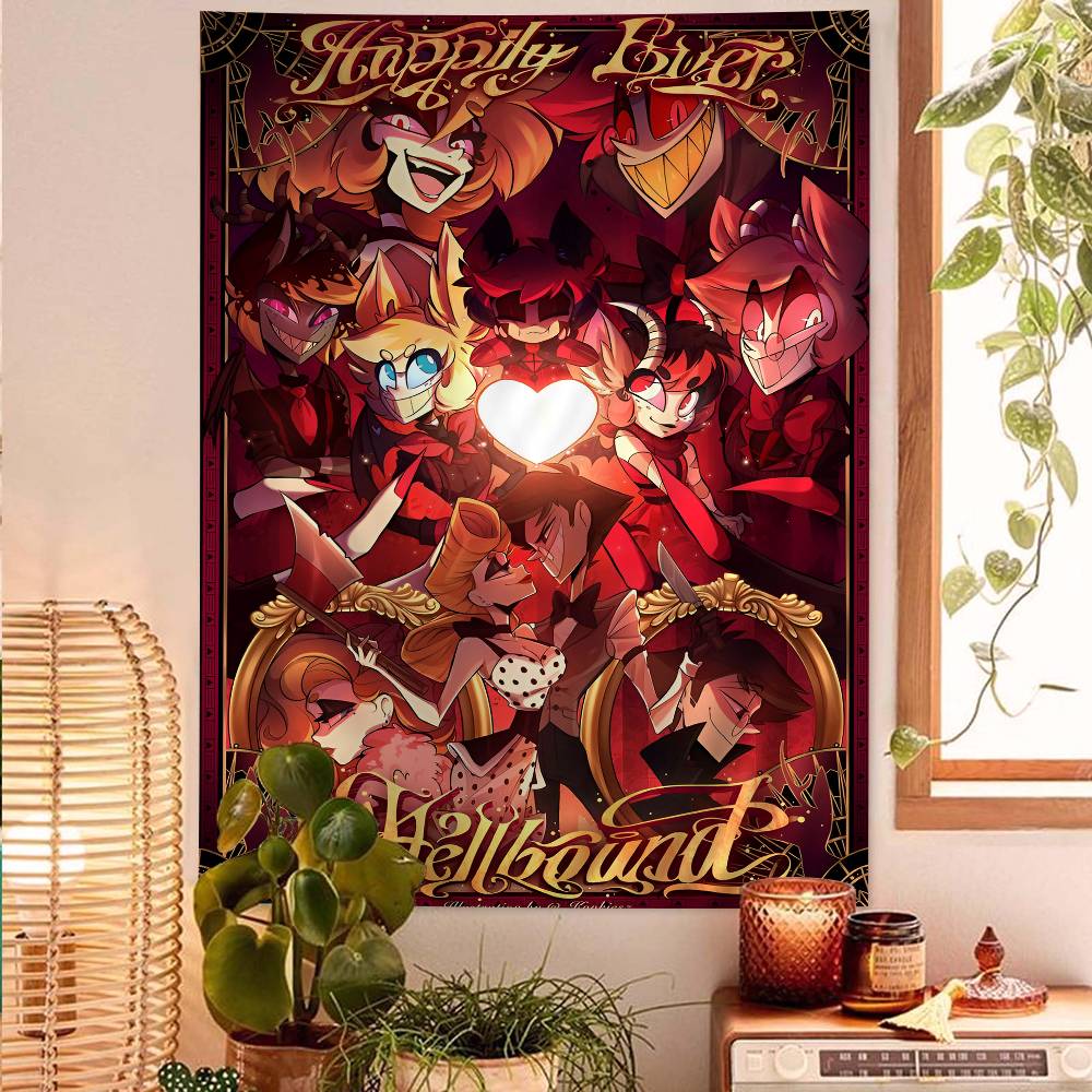 HHazbin HHotel Anime Character Alastor Cartoon Tapestry Hippie Flower Wall Carpets Dorm Decor Art Home Decor