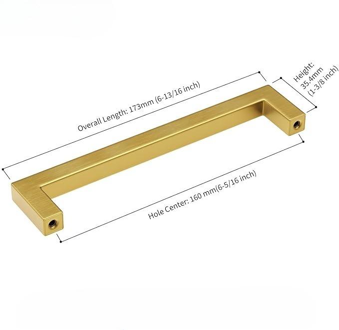 2 pcs Brushed Gold Cabinet Handles Stainless Steel Square Bar Pulls for Kitchen Bathroom Cupboard
