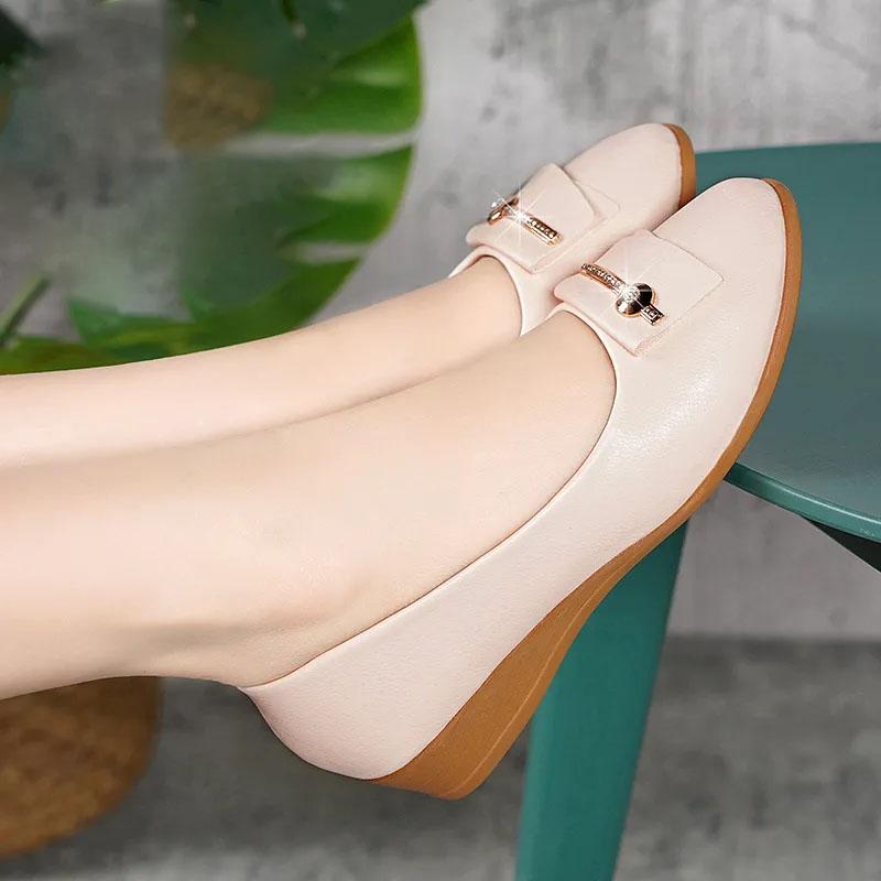 Single Shoes Leather Shoes Women's Flat Shoes Slope Heels Work Shoes Korean Women's Shoes Bean Shoes Women's Summer Shoes