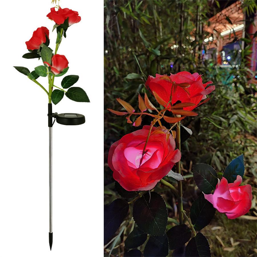Solar-Powered Rose Flower LED Lawn Lamp for Outdoor Garden Décor 3 Heads