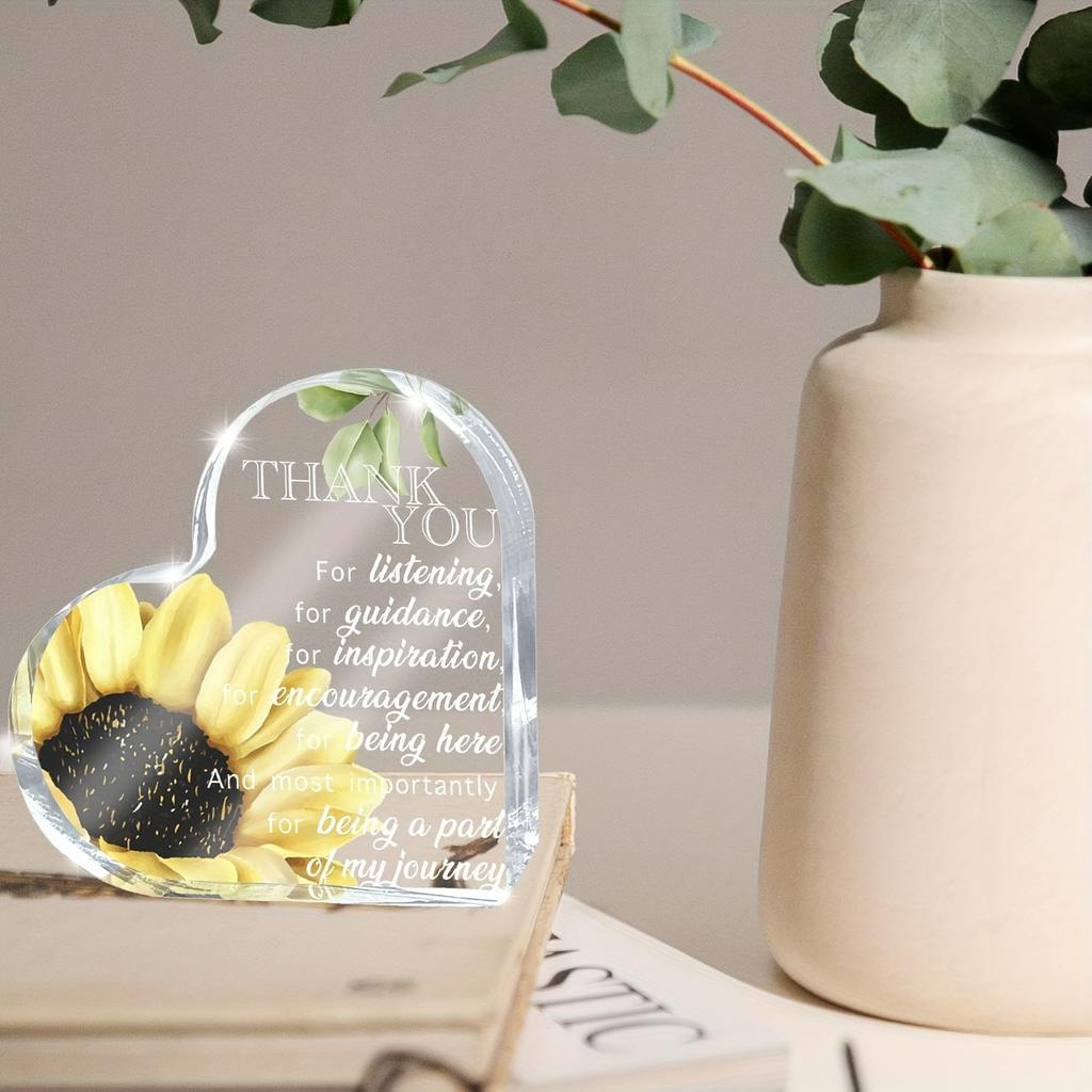 Vintage Acrylic Sign, 1pc Heart-Shaped Acrylic Sunflower Wall Art - 'Thank You for Listening, Guidance, Inspiration, Encouragement 