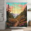 Sunset Forest Trail Shower Curtain With Mountain Lake Scenery Multicolor Floral Design For Bathroom Decor Wall Hangings Bath Lin