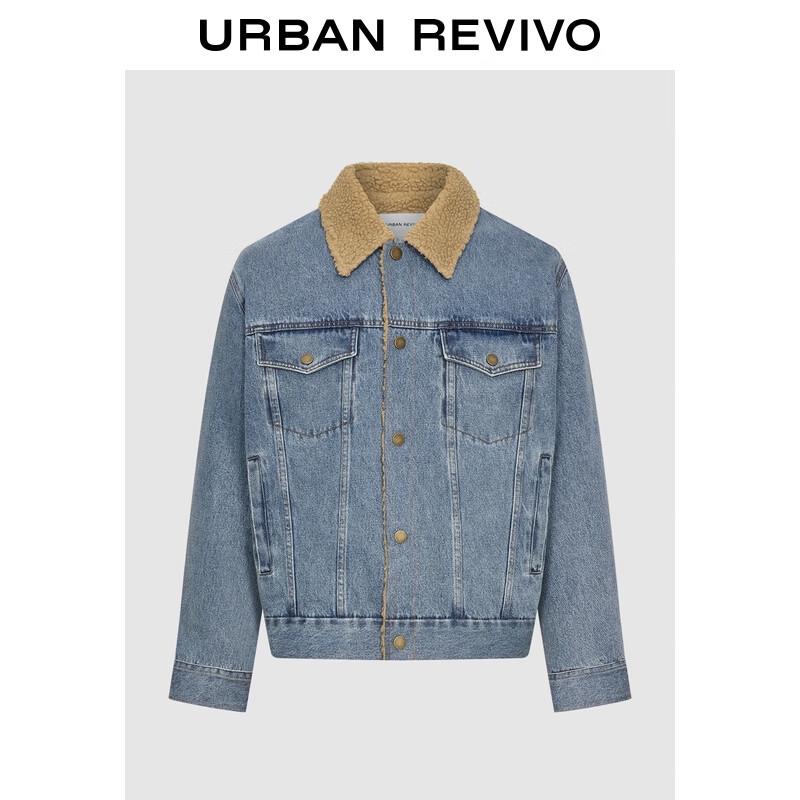 

UR2025 Men s Color-Block Lapel Multi-Pocket Denim Jacket XL