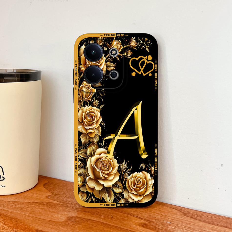 Per Cover Telefono Redmi 15C 4G 5G Fiori Nome Lettere Morbida Silicone Liquido Custodia a Protezione Totale Per Redmi 15 C Alloggiamento Antiurto