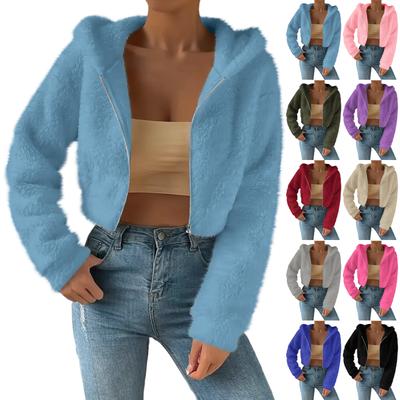 Women's Fashionable Casual Thick Fleece Top Short-Length Long-Sleeved Hooded Jacket