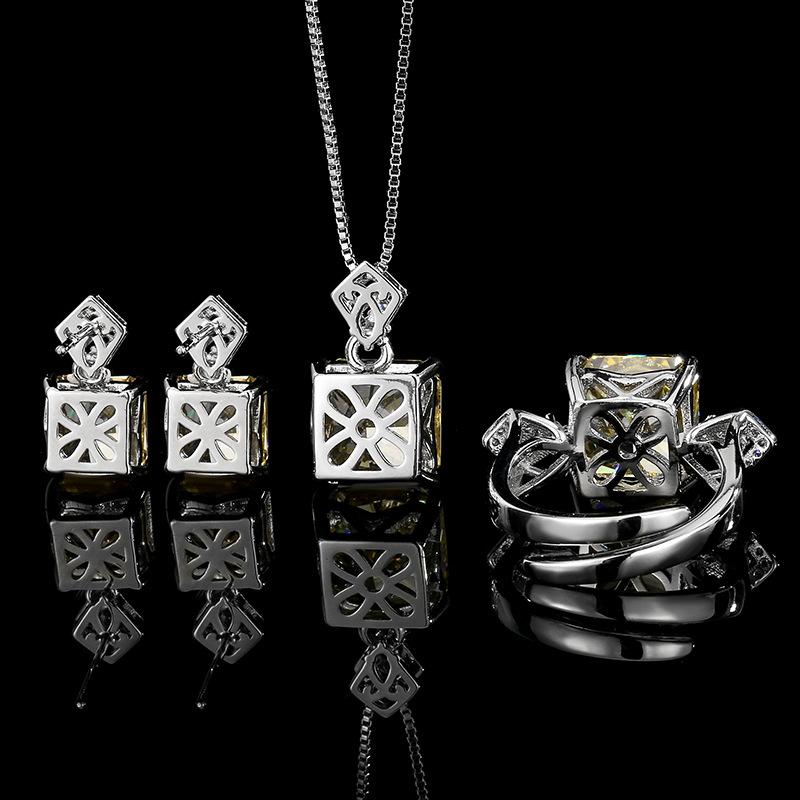 Jewelry Set Square High Carbon Yellow Women's Earrings Rings Necklaces Niche High-end Versatile