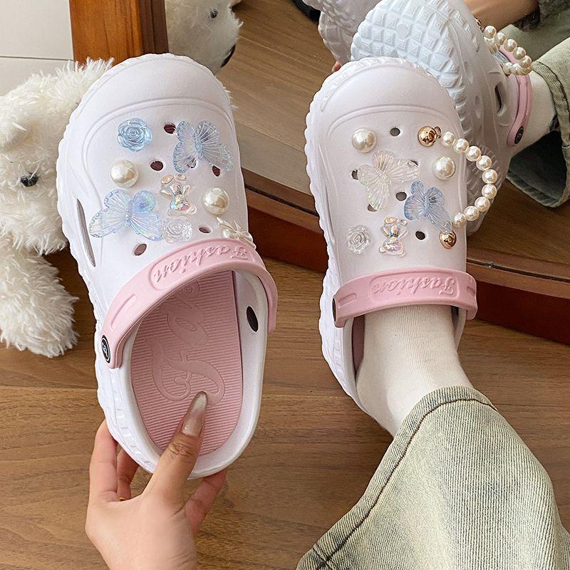 New Beach Removable Thick Bottom Hole Shoes Women's Non-slip Butterfly Outside Wear Heightening EVA Baotou Slippers