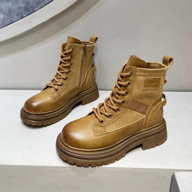 Martin boots female neutral wind 2025 spring and autumn new popular round head retro tooling boots single boots thin velvet thick-soled short boots