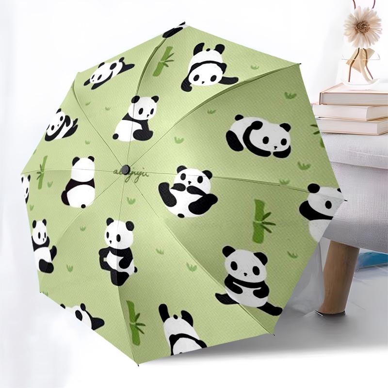 1pc Cute Panda Pattern Umbrella with Plastic Handle,Compact & Stylish,Cartoon Pattern,Outdoor UmbrellaPT296