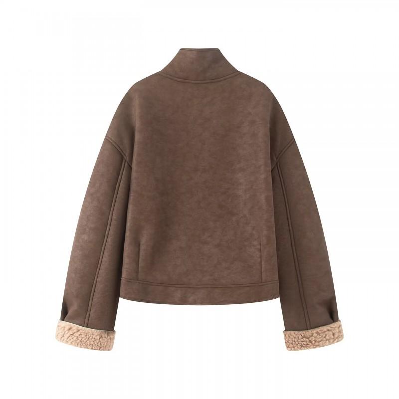 Womens Winter Casual Loose Fit Stand Collar Reversible Jacket Warm Outerwear