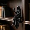 Durable Decorative Statue 3D Printed/Resin Hooded Lady Bookshelf Figure, Gothic Sitting Sculpture, Retro Style Ornament Mystery Cloak Goddess for Home