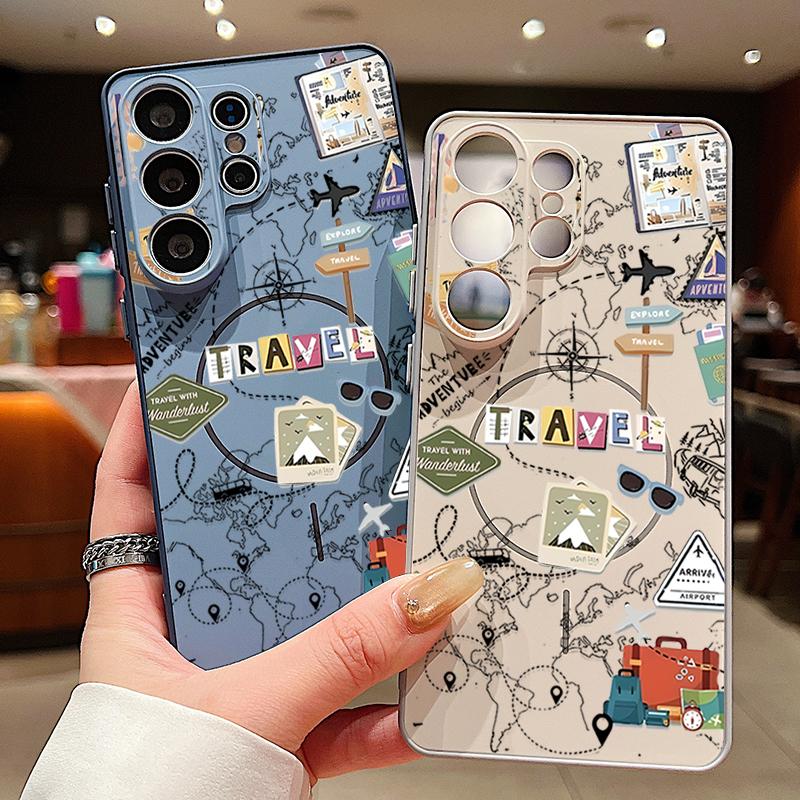 Travel Route Map Magnetic Phone Case For Samsung Galaxy S25 S26 Ultra Edge S24 S23 FE A17 A56 A37 A16 A35 A55 A15 A36 Hard Cover