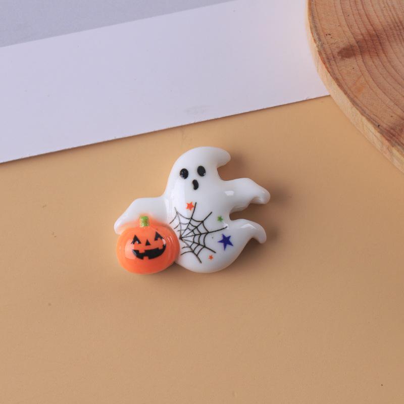 

Украшения из смолы на Хэллоуин, сделанные вручную, полукруглые: Нашивки с тыквой, черепом и привидением