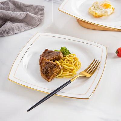 Jingchengwen Gold Rim Ceramic Dinner Plates Set
