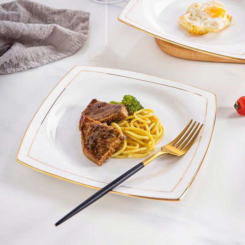 Huihuang 9-inch Gold Rim Square Deep Plates, Set of 4