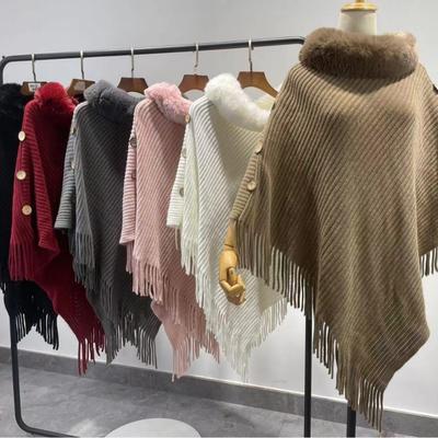 Mid-Length Women's Pullover Shawl Soft Fringe Fur Collar Shawl Fashion Knit Shawl  Winter Autumn
