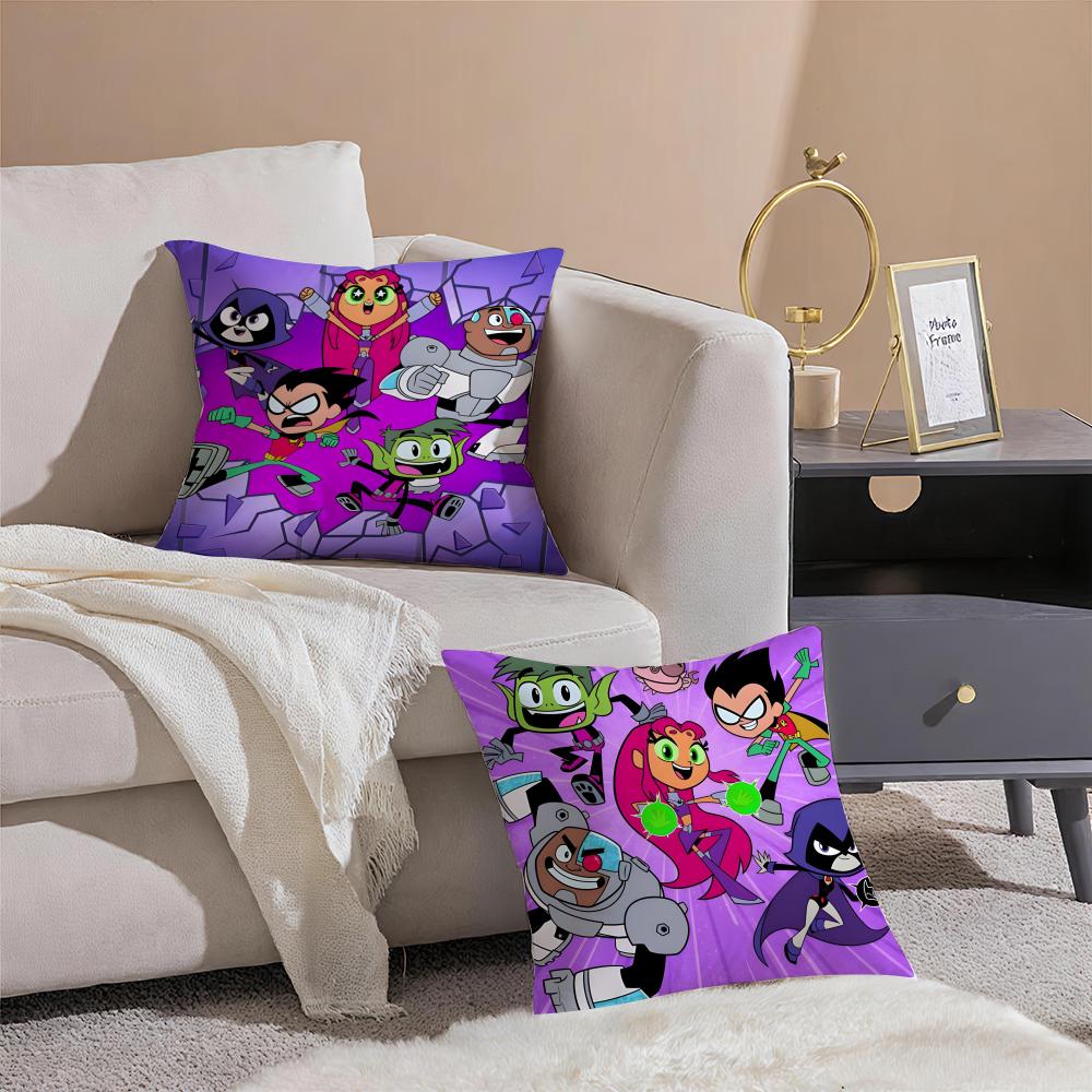 Fashion T-Teen Titans Gos Game Character Cushion Cover Pillowcase Short Plush Invisible Zipper Room Sofa Cushion Cover