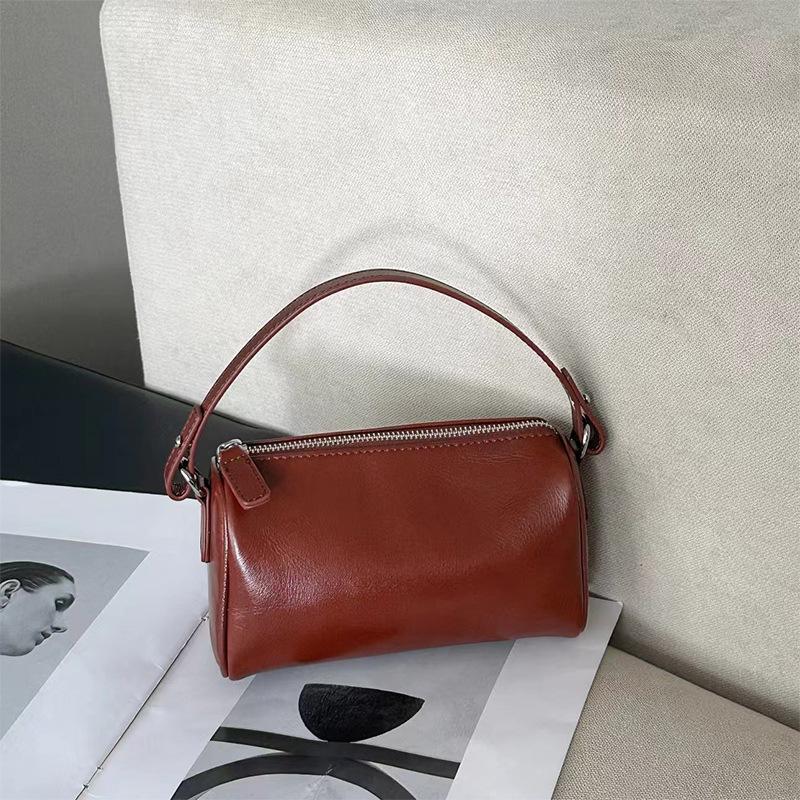 Mini Pillow Bag for Women 2025 New Vintage Cowhide Crossbody Underarm Bag Versatile Casual Fashion Cylinder Bag Trendy