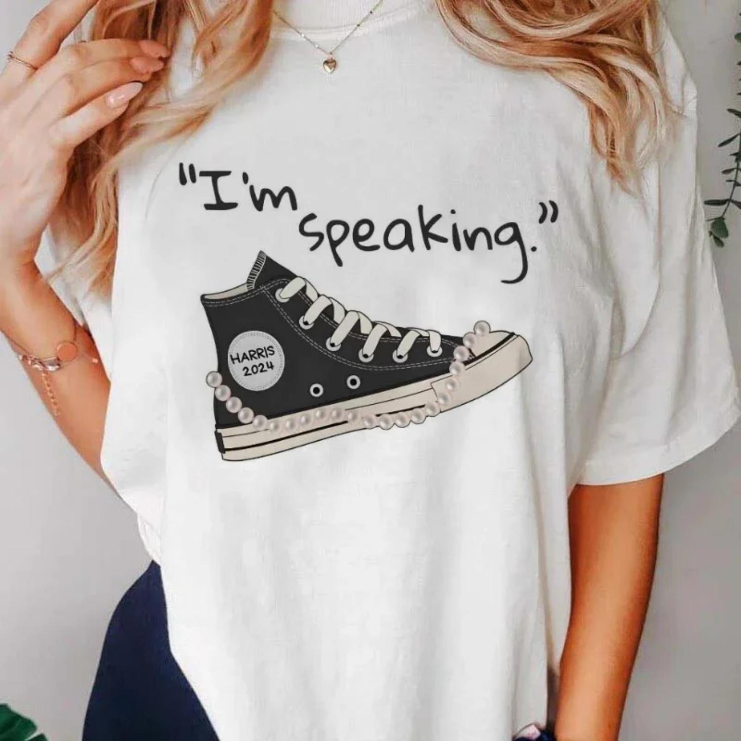 

Cartoon Im Speaking Kamala Harris Support Pattern Printed T-Shirt 90s Retro Style Casual Fashion Aesthetic Printed Women s Top XXXXXL