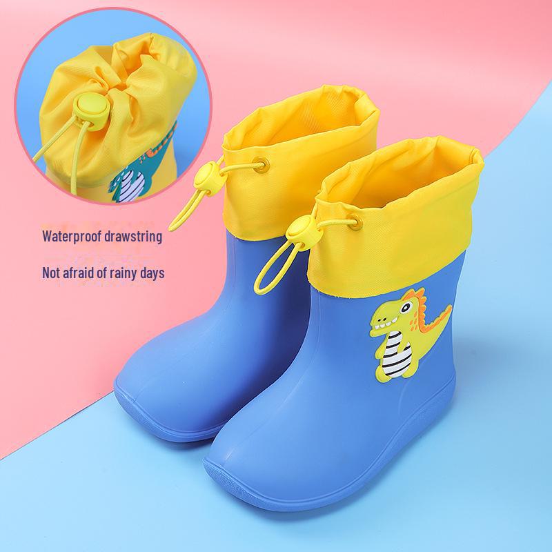 

Детские непромокаемые сапоги с мультяшным динозавром, со шнурком, на хлопковой подкладке, для мальчиков и девочек, идеально подходят для детского сада. Inner 15cm (Size 22-24)