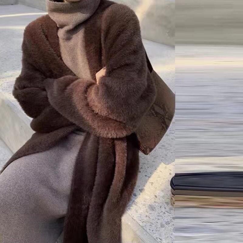 

Белый длинный кардиган для женщин 2024 зимняя одежда вязаный пушистый длинный рукав кашемировый свитер пальто в корейском стиле теплый винтажный One size коричневый