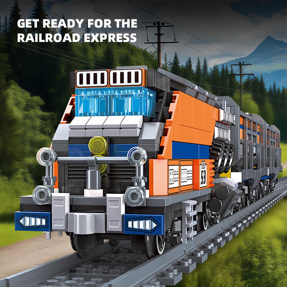 MOC City Railroad Express Building Blocks Wedge Plow Train Railway Track Bricks Toys Home Decoration for Boys Kids Adults Gifts