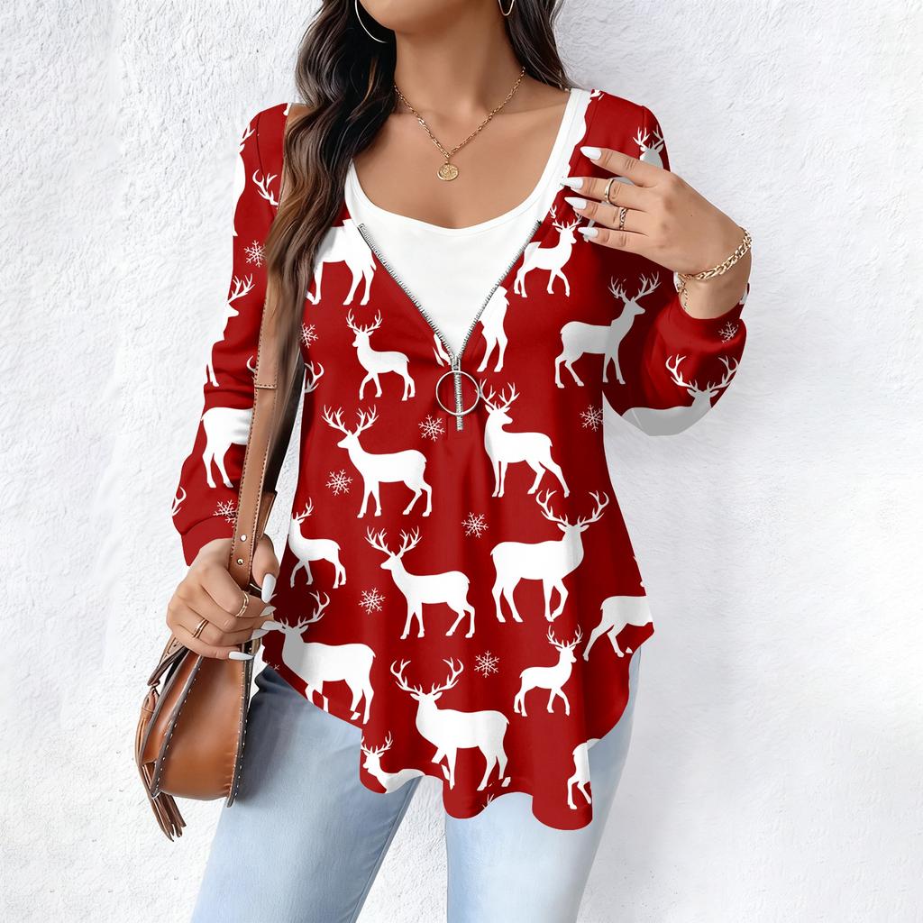 Women's Fashionable Casual Long Sleeved Loose Oversized Printed Top