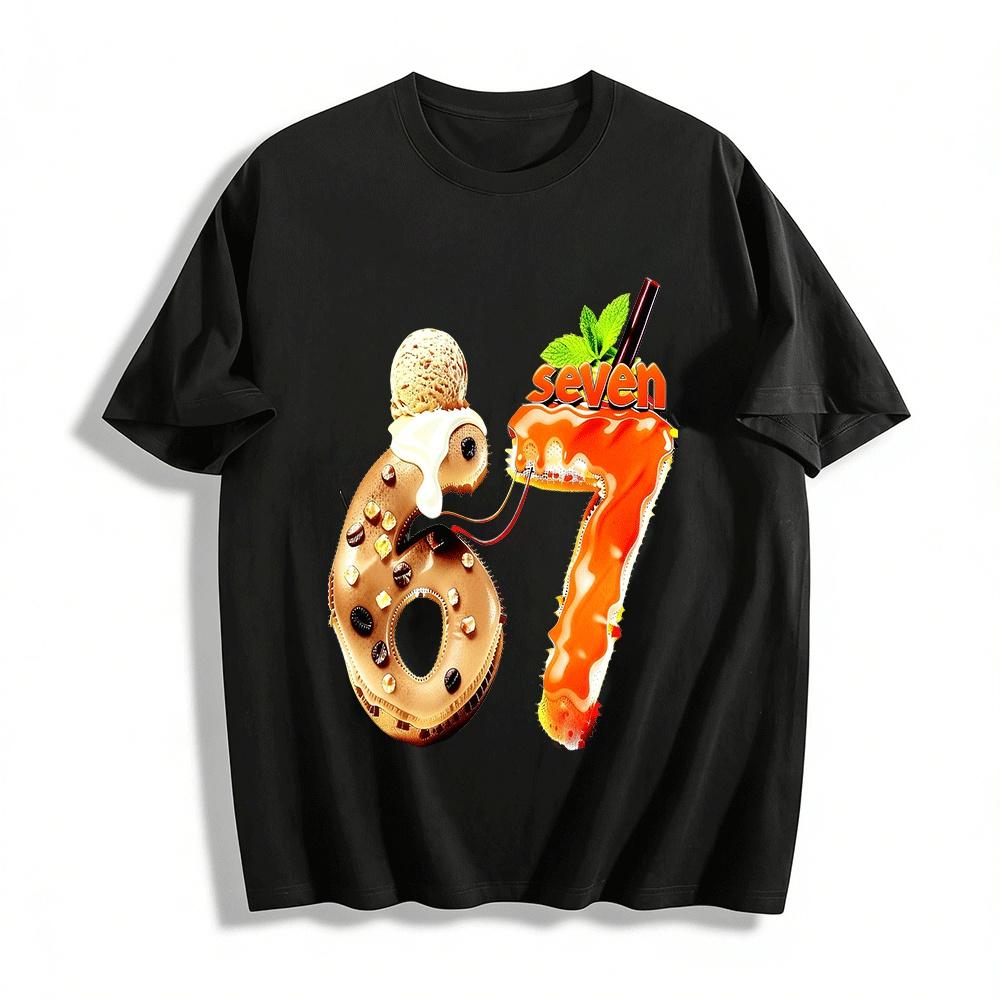Food Themed Number 67 Print Casual T-Shirt For Foodies Pure cotton T-shirt XXS