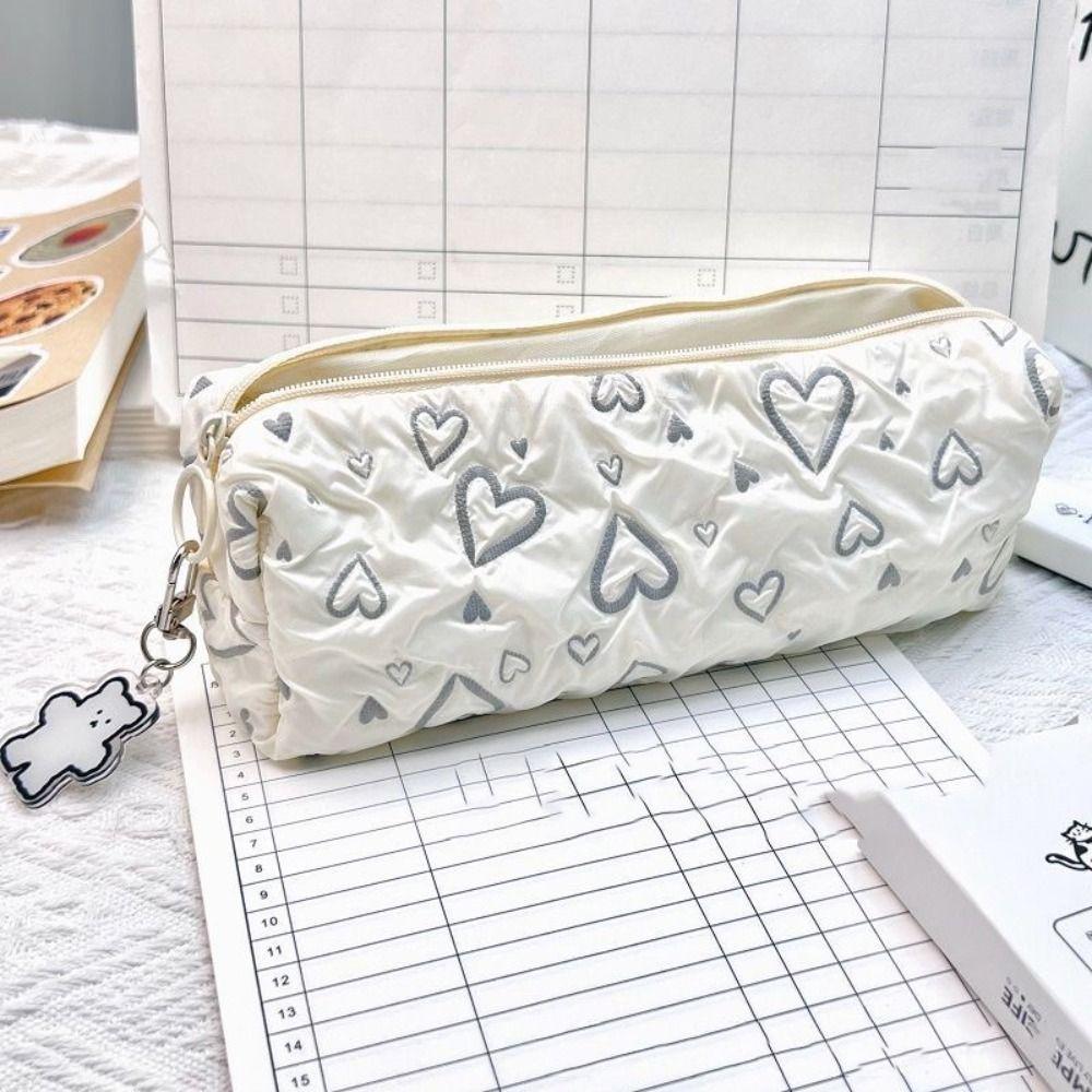 Simple Love Print Pattern Pen Bag Large Capacity Multifunctional Storage Bag Stationery Bag Boys/Girls