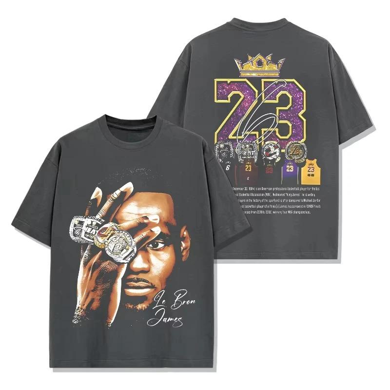 2026 new LeBron James Pattern Printed Short Sleeve T-shirt Y2k Vintage Cotton Crew Neck Men's and Women's Trend Top Sports