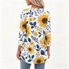 Women 3/4 Sleeve V Neck Henley Floral Print Pullover Casual T Shirt Top Lightweight Soft Fabric Comfortable Fit