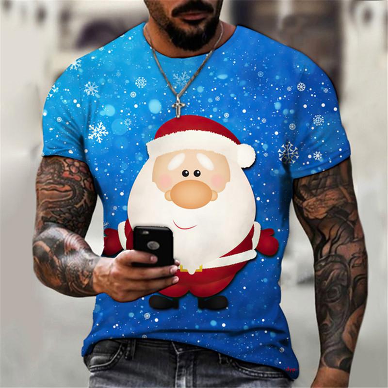 Cartoon Christmas Men and Women Fashion T-shirt Summer Street 3D Printed Short Sleeve T-shirt Plus Size Santa Claus Festival Top