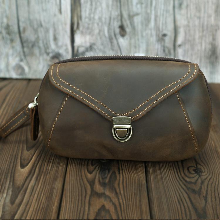 

Поясная сумка Crazy Horse из кожи, натуральная кожа, сумка для телефона через плечо на одно плечо, мужской ремень, маленькая поясная сумка с подвеской темно-коричневого