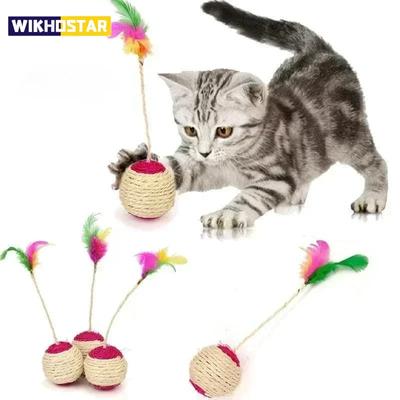 1 st Katt Leksak Sisal Klösboll Träning Interaktiv Leksak för Kattunge Husdjurskatt Tillbehör Fjäderleksak Katt Leksaker Interaktiva