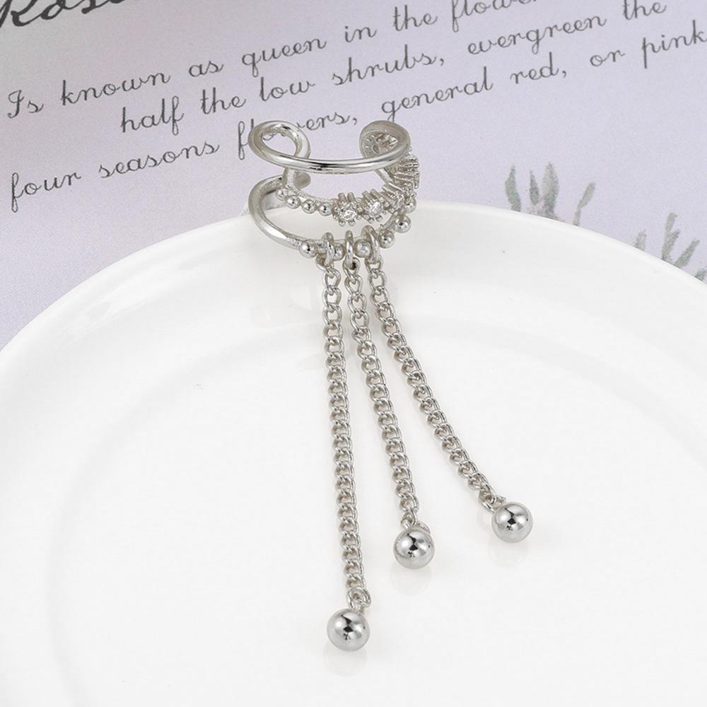 

Korean Fashion Ear Clip Fake Piercing Tassel Earrings for Girls Women Silver Color Zircon No Ear Hole Cartilage Jewelry EF041